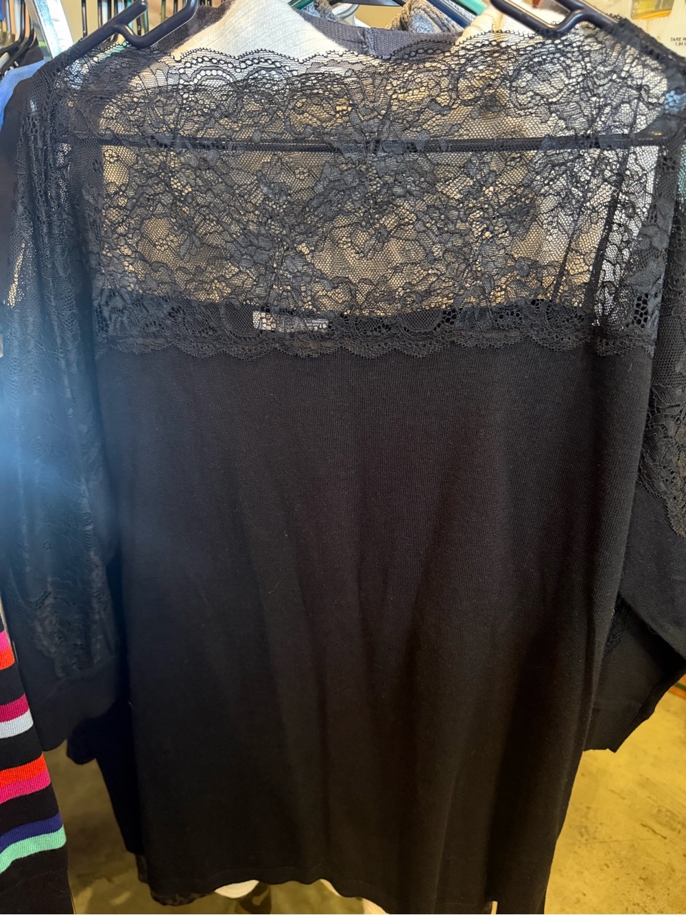 Roz & Ali Black Lace-Yoke Long Sleeve Chemise